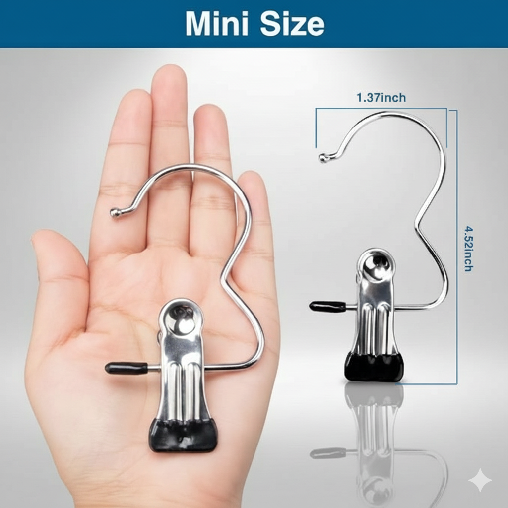 🏷️ Clipify™ Laundry Hook Clips (Pack of 10) – Stainless Steel Multi-Purpose Hanging & Drying Hooks ✨ “Clip It. Hang It. Love It. – Smart Laundry Made Simple!”