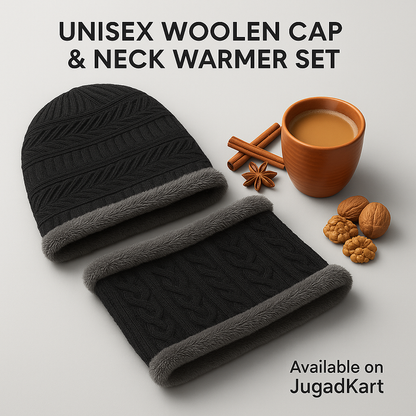 🧣 Unisex Woolen Cap Set – Ultimate Winter Comfort & Style