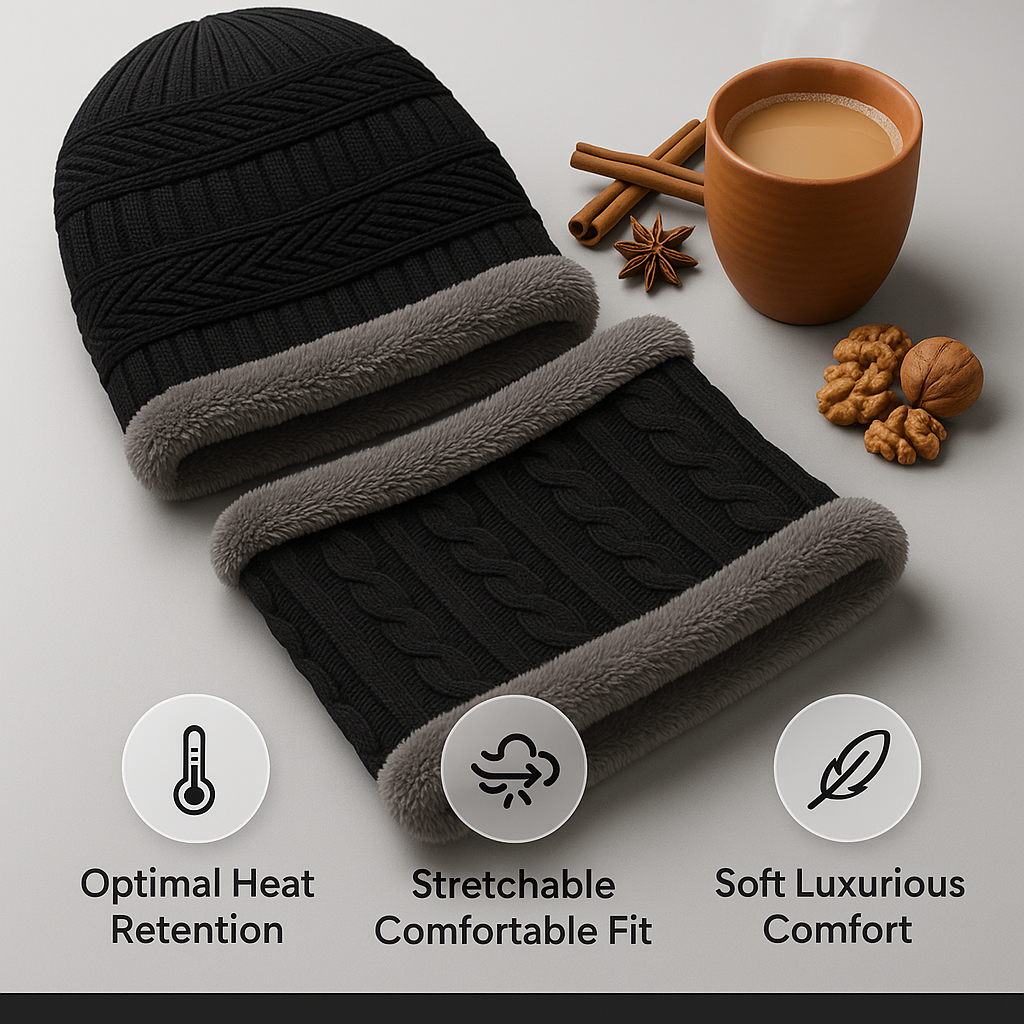 🧣 Unisex Woolen Cap Set – Ultimate Winter Comfort & Style