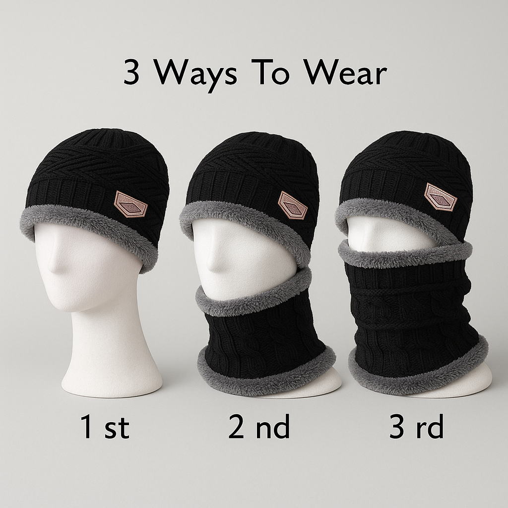 🧣 Unisex Woolen Cap Set – Ultimate Winter Comfort & Style