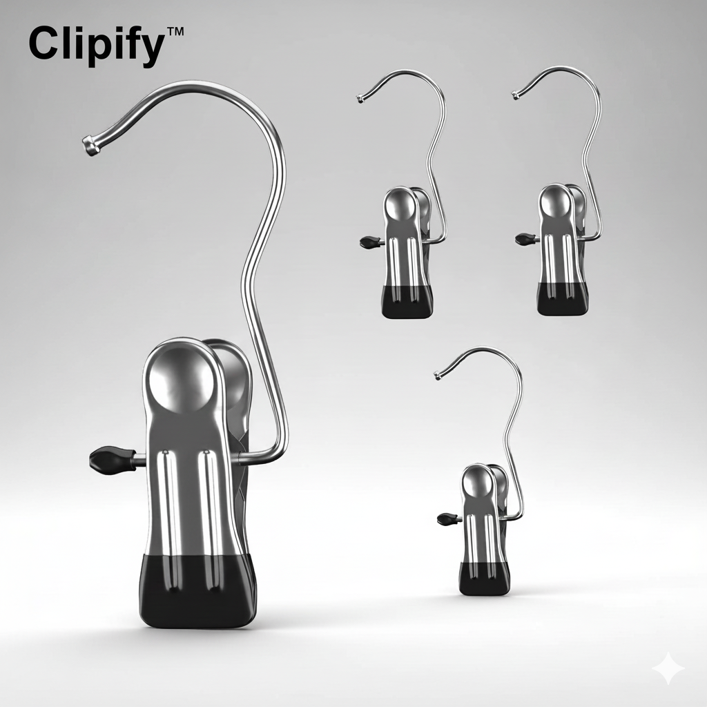 🏷️ Clipify™ Laundry Hook Clips (Pack of 10) – Stainless Steel Multi-Purpose Hanging & Drying Hooks ✨ “Clip It. Hang It. Love It. – Smart Laundry Made Simple!”