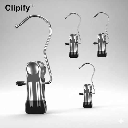 🏷️ Clipify™ Laundry Hook Clips (Pack of 10) – Stainless Steel Multi-Purpose Hanging & Drying Hooks ✨ “Clip It. Hang It. Love It. – Smart Laundry Made Simple!”