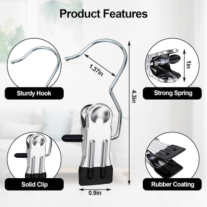 🏷️ Clipify™ Laundry Hook Clips (Pack of 10) – Stainless Steel Multi-Purpose Hanging & Drying Hooks ✨ “Clip It. Hang It. Love It. – Smart Laundry Made Simple!”