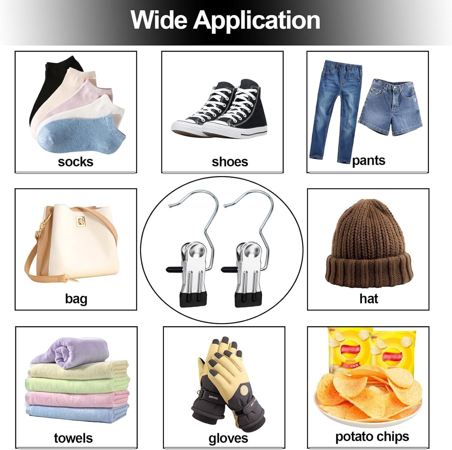 🏷️ Clipify™ Laundry Hook Clips (Pack of 10) – Stainless Steel Multi-Purpose Hanging & Drying Hooks ✨ “Clip It. Hang It. Love It. – Smart Laundry Made Simple!”